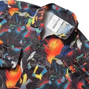 Collusion Mens Small‎ Button Up Shirt Graphic Anime Tiger Black Multicolor